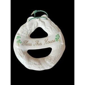 RARE Vintage Belleek Bone China Shamrock Wreath. Made in Ireland.
